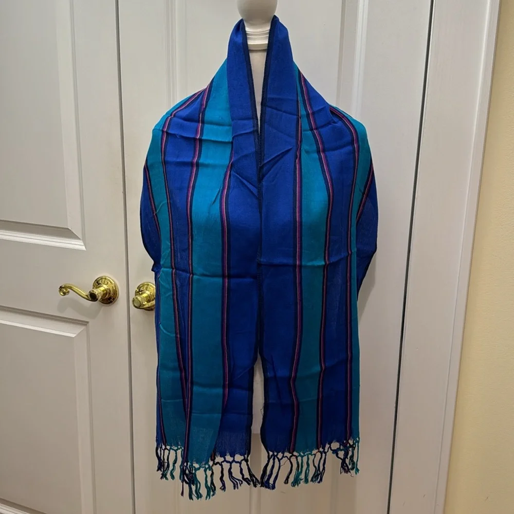 Vintage striped scarf. Silk and Cotton.